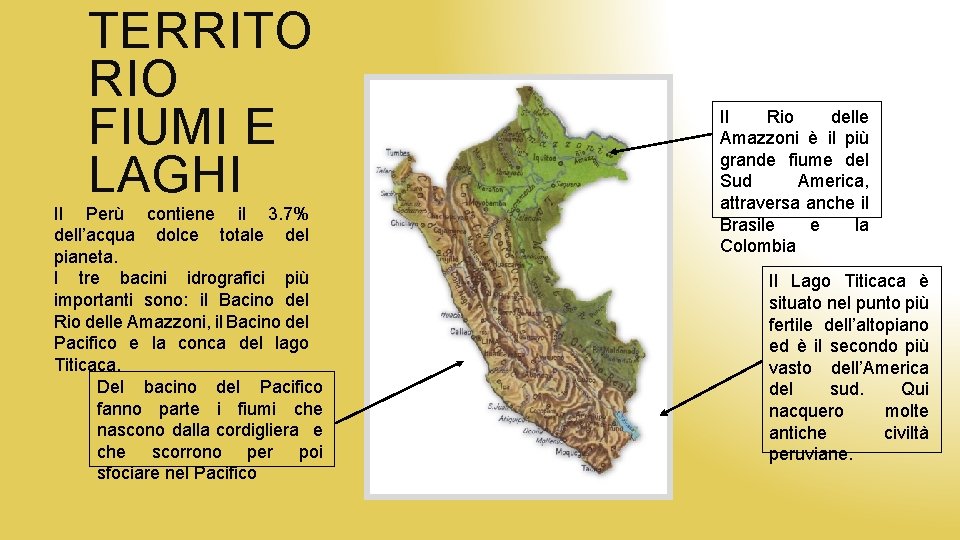 TERRITO RIO FIUMI E LAGHI Il Perù contiene il 3. 7% dell’acqua dolce totale