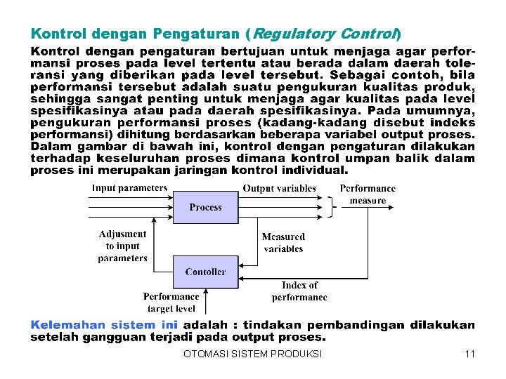 Kontrol dengan Pengaturan (Regulatory Control) OTOMASI SISTEM PRODUKSI 11 
