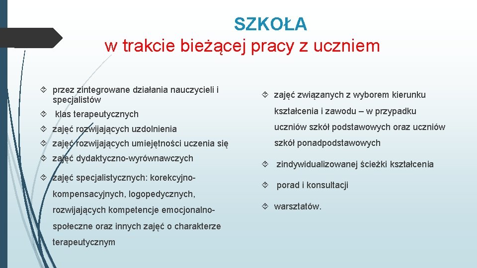 SZKOŁA w trakcie bieżącej pracy z uczniem przez zintegrowane działania nauczycieli i specjalistów zajęć