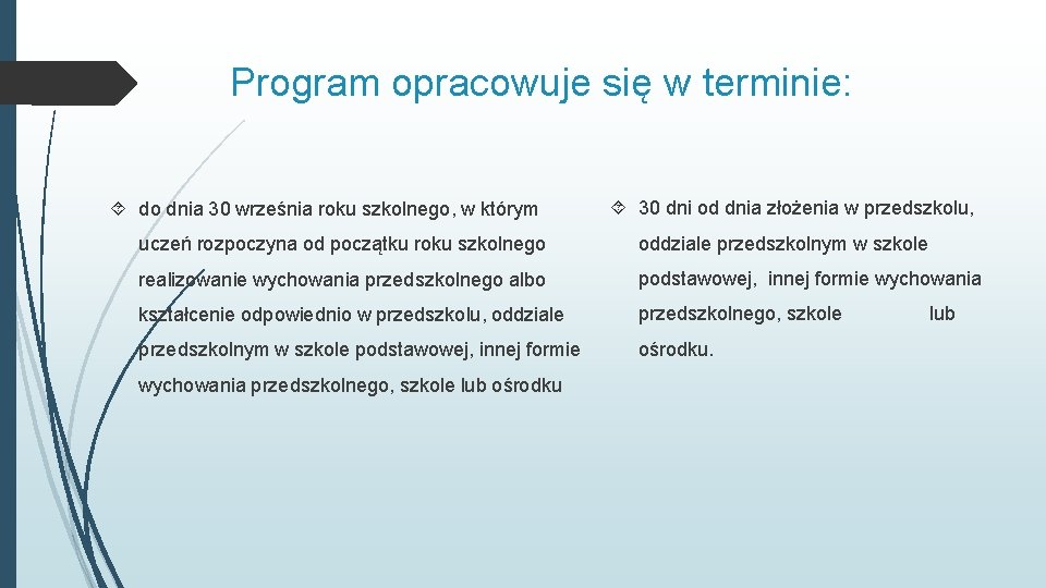 Program opracowuje się w terminie: do dnia 30 września roku szkolnego, w którym 30