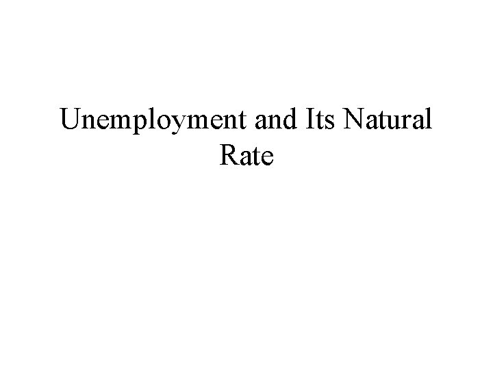 Unemployment and Its Natural Rate 