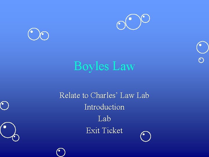 Boyles Law Relate to Charles’ Law Lab Introduction Lab Exit Ticket 