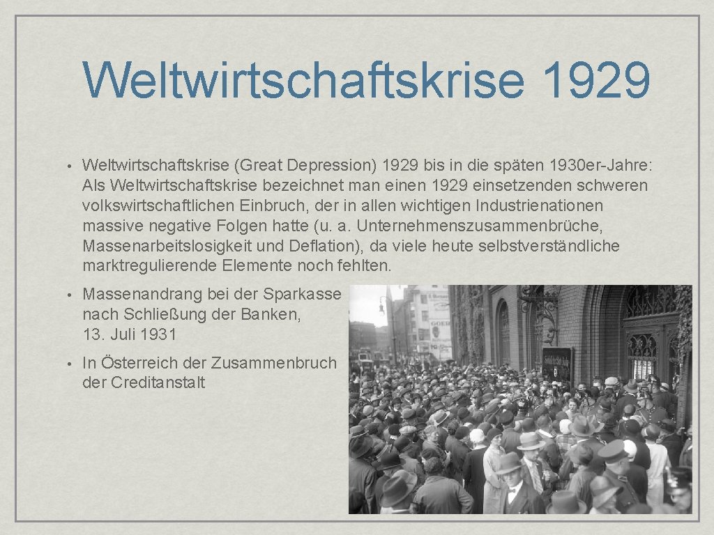 Weltwirtschaftskrise 1929 • Weltwirtschaftskrise (Great Depression) 1929 bis in die späten 1930 er-Jahre: Als