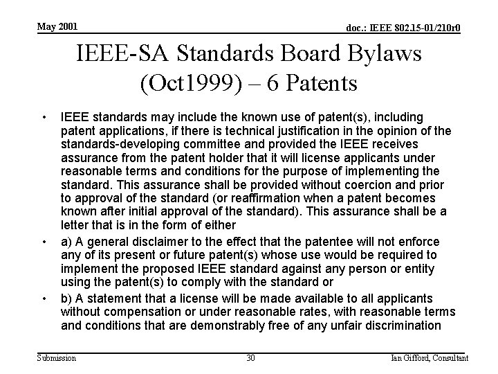 May 2001 doc. : IEEE 802. 15 -01/210 r 0 IEEE-SA Standards Board Bylaws