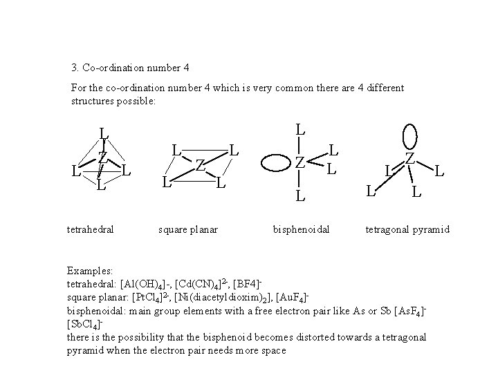 3. Co-ordination number 4 For the co-ordination number 4 which is very common there