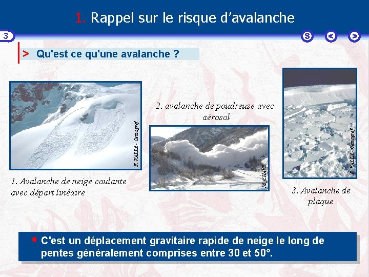 1. Rappel sur le risque d’avalanche S 3 < > 1. Avalanche de neige