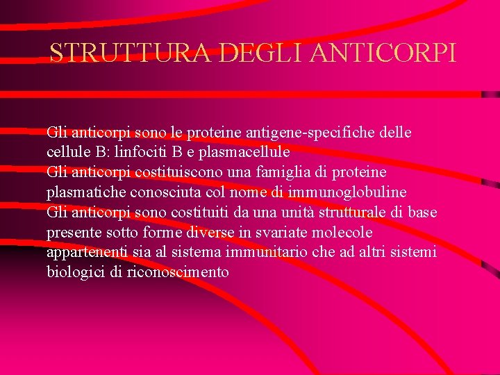 STRUTTURA DEGLI ANTICORPI Gli anticorpi sono le proteine antigene-specifiche delle cellule B: linfociti B