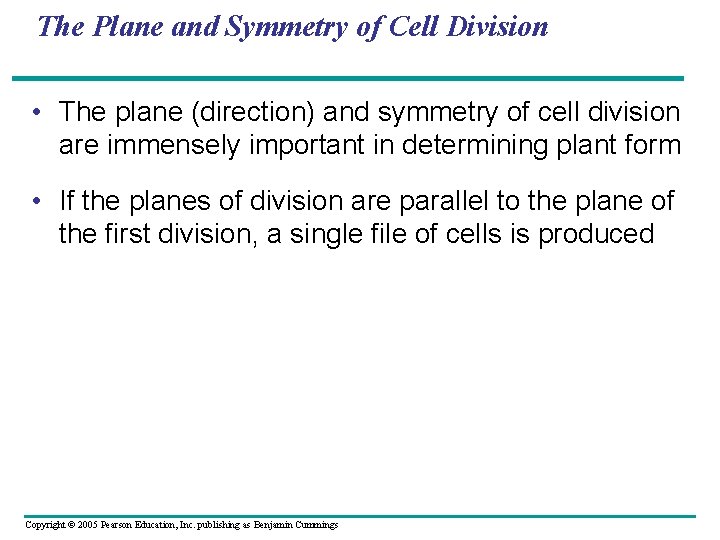 The Plane and Symmetry of Cell Division • The plane (direction) and symmetry of