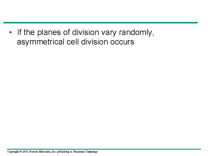  • If the planes of division vary randomly, asymmetrical cell division occurs Copyright