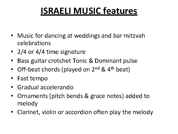 ISRAELI MUSIC features • Music for dancing at weddings and bar mitzvah celebrations •