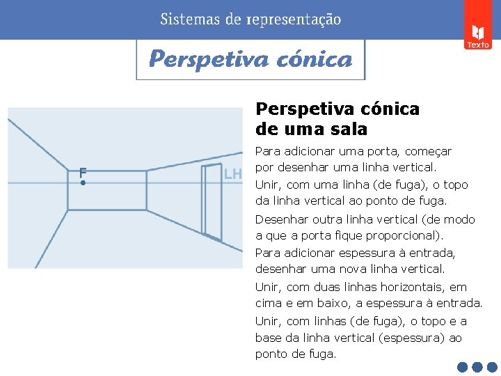 Perspetiva cónica de uma sala Para adicionar uma porta, começar por desenhar uma linha