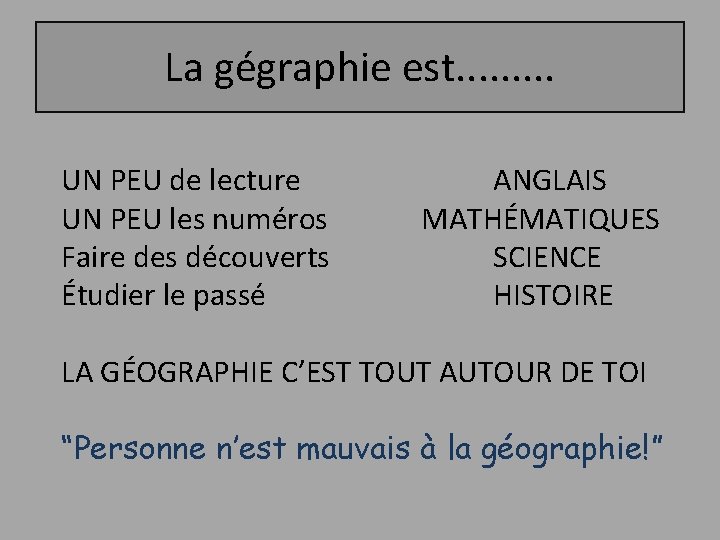 La gégraphie est. . UN PEU de lecture UN PEU les numéros Faire des