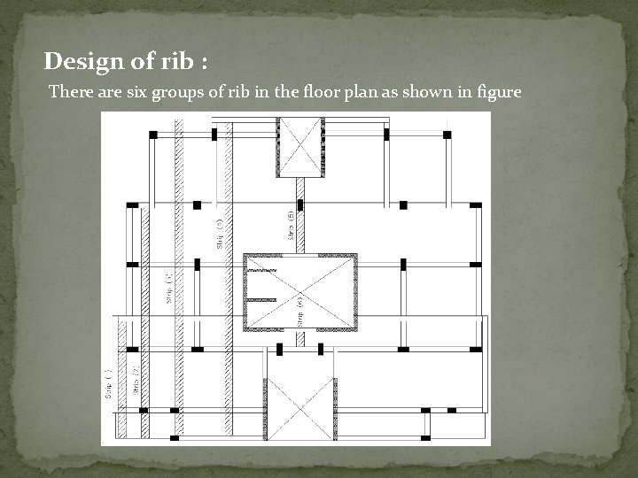 Design of rib : There are six groups of rib in the floor plan