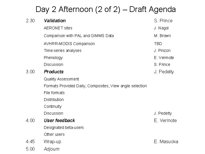 Day 2 Afternoon (2 of 2) – Draft Agenda 2. 30 3. 00 Validation