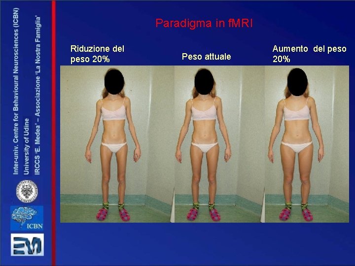 Paradigma in f. MRI Riduzione del peso 20% Peso attuale Aumento del peso 20%