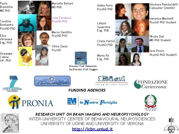 Paolo Brambilla MD Ph. D Carolina Bonivento Psych. D Ph. D Elisa Veronese Eng.