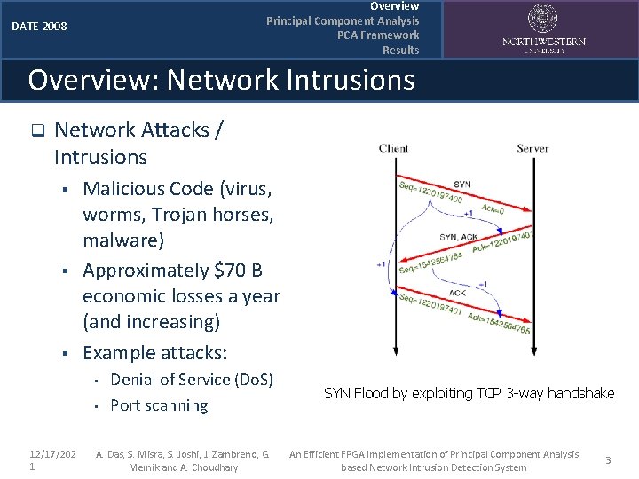 Overview Principal Component Analysis PCA Framework Results DATE 2008 Overview: Network Intrusions q Network