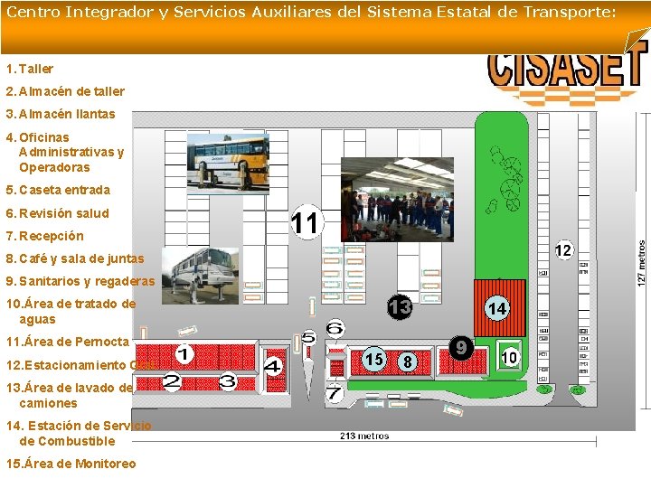 Centro Integrador y Servicios Auxiliares del Sistema Estatal de Transporte: 1. Taller 2. Almacén