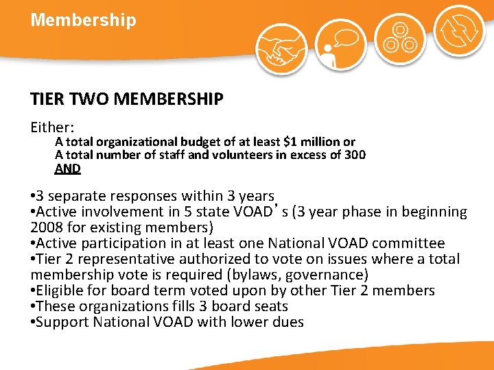 Membership TIER TWO MEMBERSHIP Either: A total organizational budget of at least $1 million