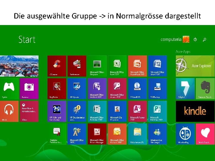 Die ausgewählte Gruppe -> in Normalgrösse dargestellt 