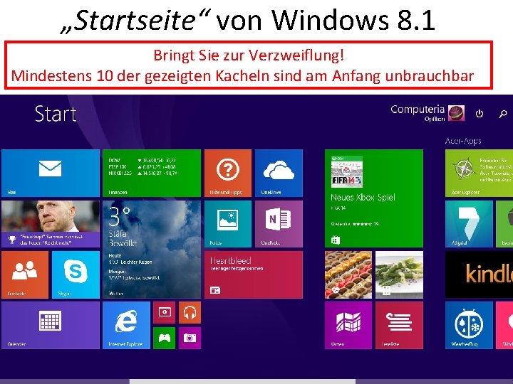 „Startseite“ von Windows 8. 1 Bringt Sie zur Verzweiflung! Mindestens 10 der gezeigten Kacheln