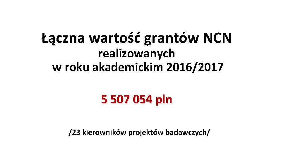 Łączna wartość grantów NCN realizowanych w roku akademickim 2016/2017 5 507 054 pln /23