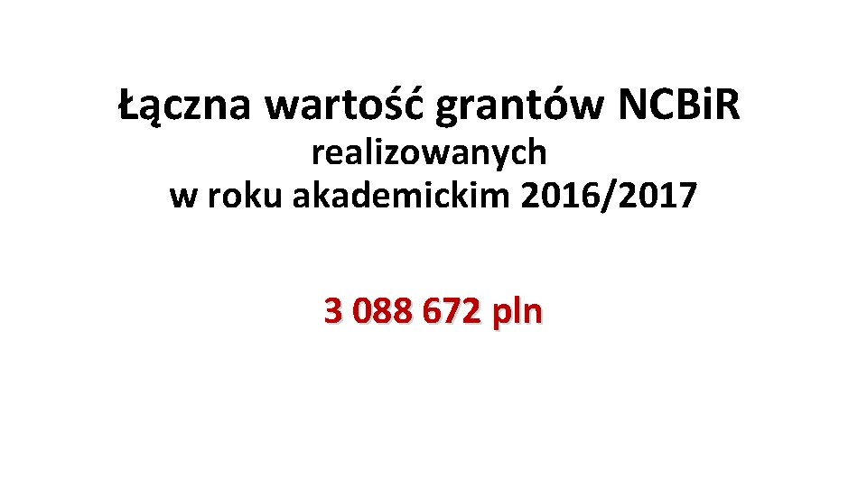 Łączna wartość grantów NCBi. R realizowanych w roku akademickim 2016/2017 3 088 672 pln