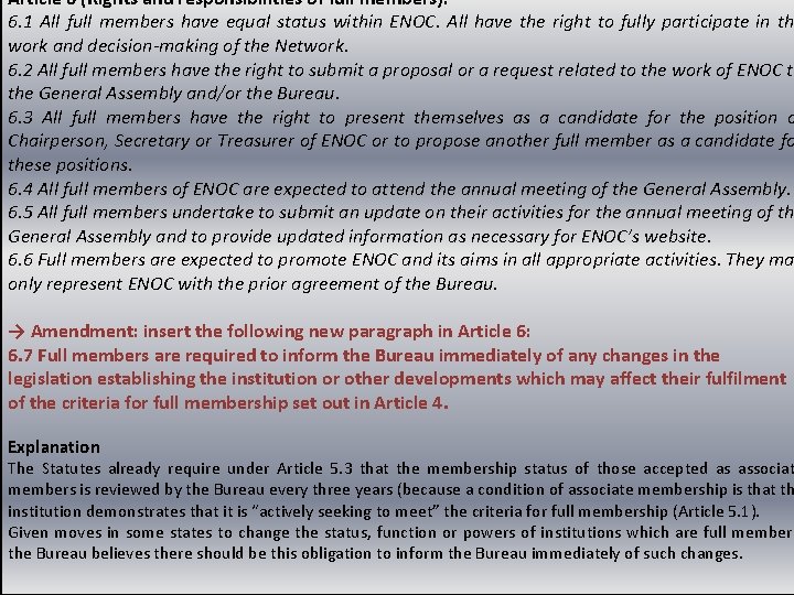 Article 6 (Rights and responsibilities of full members): 6. 1 All full members have