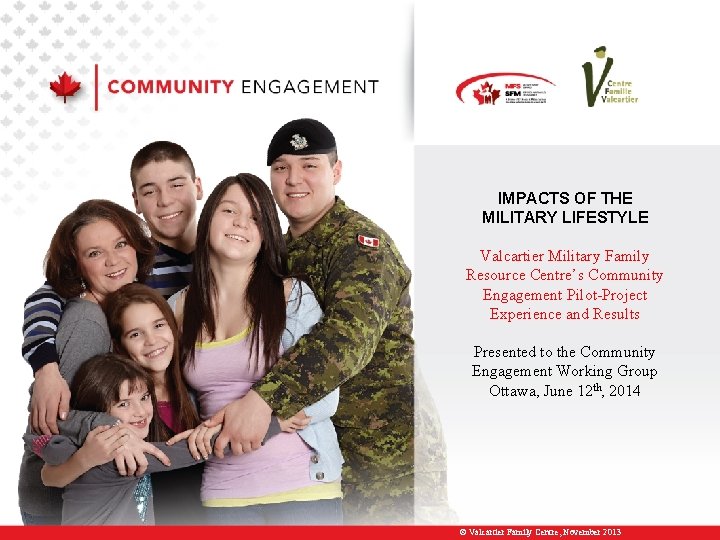 IMPACTS OF THE MILITARY LIFESTYLE Valcartier Military Family Resource Centre’s Community Engagement Pilot-Project Experience