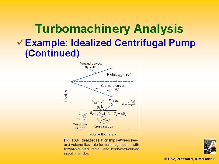 Turbomachinery Analysis ü Example: Idealized Centrifugal Pump (Continued) © Fox, Pritchard, & Mc. Donald