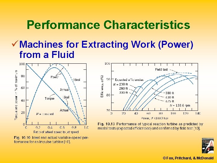 Performance Characteristics ü Machines for Extracting Work (Power) from a Fluid © Fox, Pritchard,