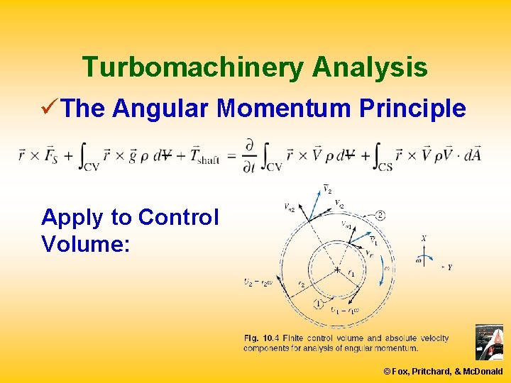 Turbomachinery Analysis üThe Angular Momentum Principle Apply to Control Volume: © Fox, Pritchard, &