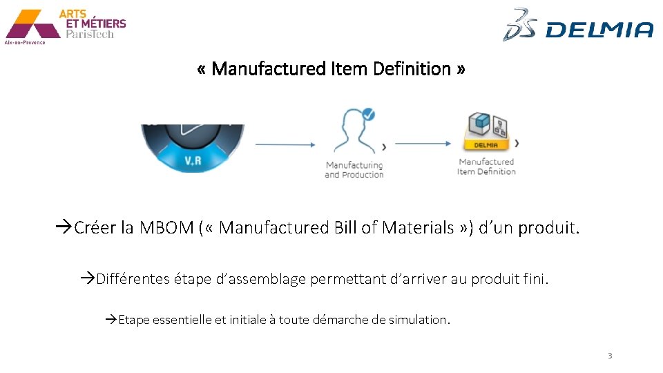  « Manufactured Item Definition » àCréer la MBOM ( « Manufactured Bill of