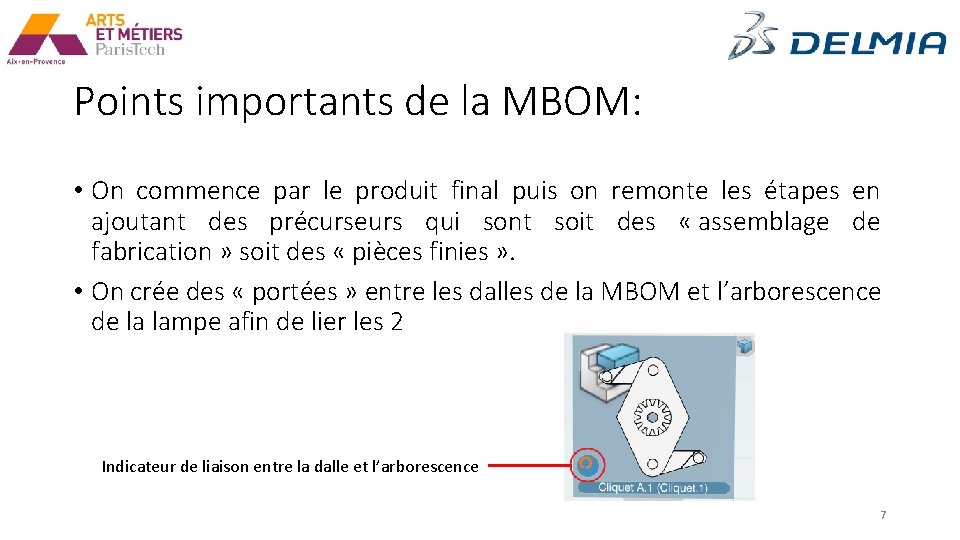 Points importants de la MBOM: • On commence par le produit final puis on