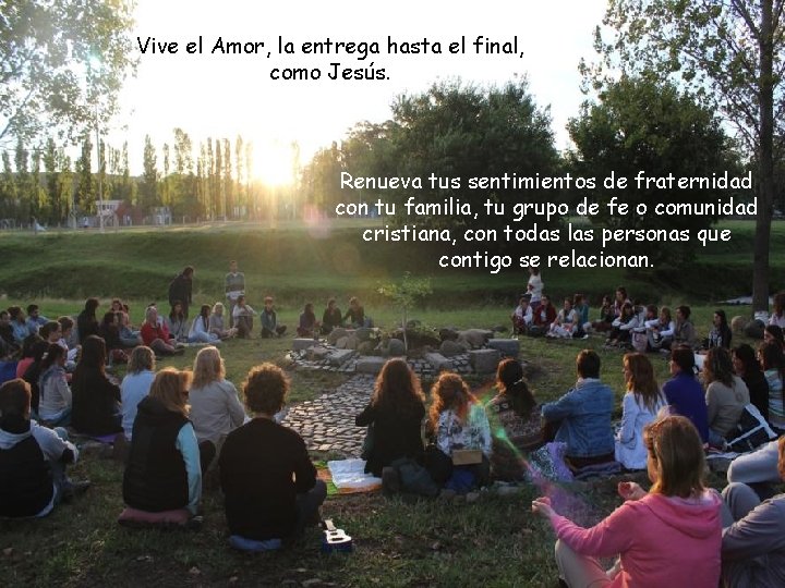 Vive el Amor, la entrega hasta el final, como Jesús. Renueva tus sentimientos de