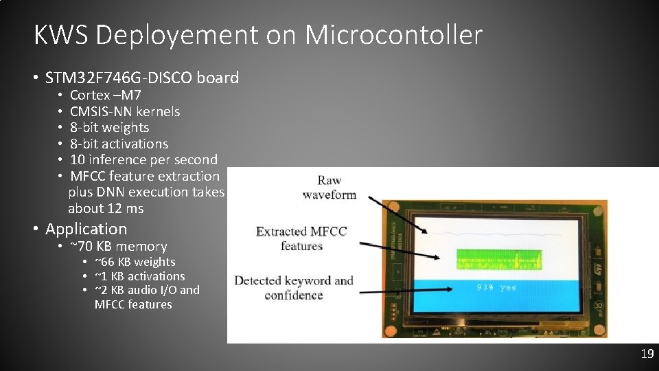 KWS Deployement on Microcontoller • STM 32 F 746 G-DISCO board • • •