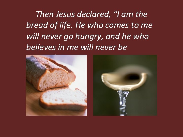 Then Jesus declared, “I am the bread of life. He who comes to me