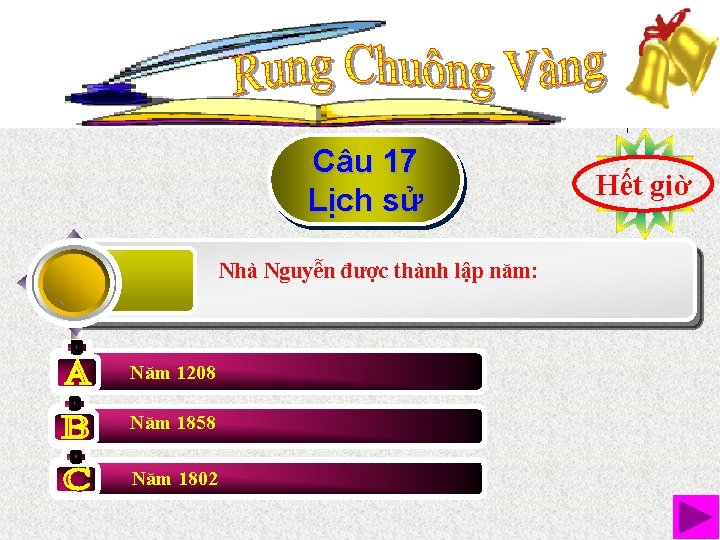 Câu 17 Lịch sử Nhà Nguyễn được thành lập năm: Năm 1208 Năm 1858