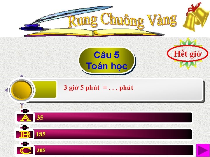 Câu 5 Toán học 3 giờ 5 phút =. . . phút 35 185