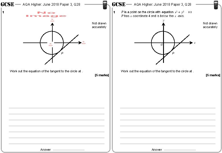 AQA Higher: June 2018 Paper 3, Q 28 1 1 Not drawn accurately P