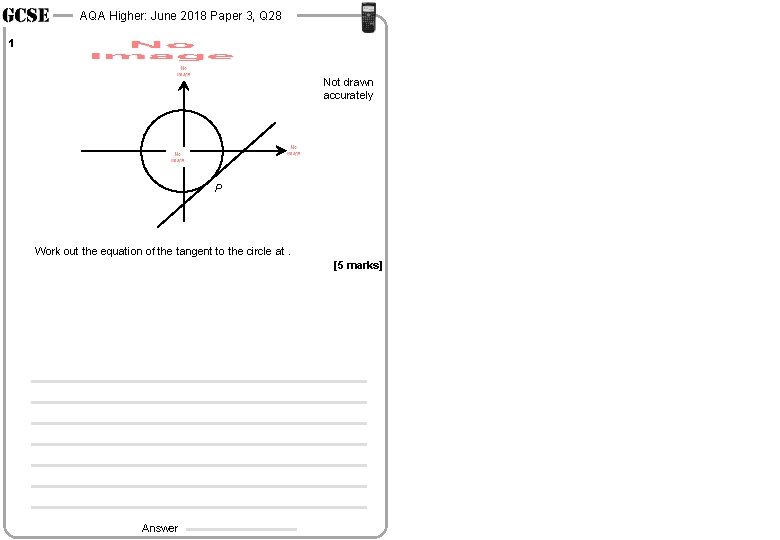 AQA Higher: June 2018 Paper 3, Q 28 1 Not drawn accurately P Work