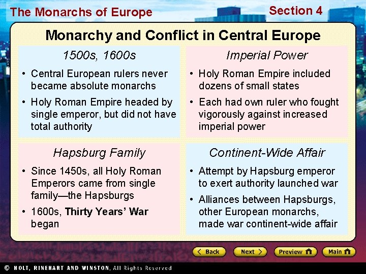 The Monarchs of Europe Section 4 Monarchy and Conflict in Central Europe 1500 s,
