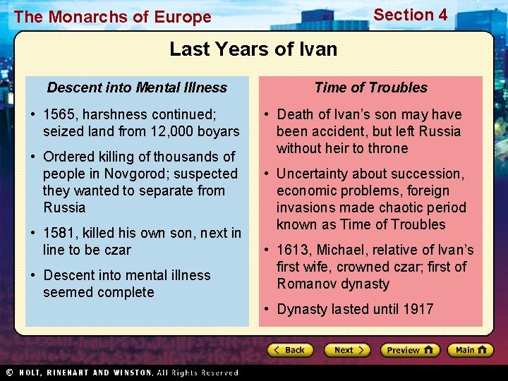 Section 4 The Monarchs of Europe Last Years of Ivan Descent into Mental Illness