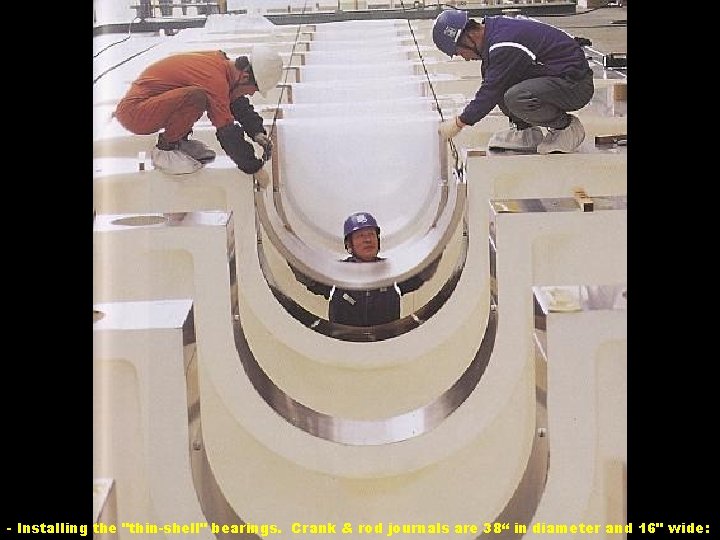 - Installing the "thin-shell" bearings. Crank & rod journals are 38“ in diameter and