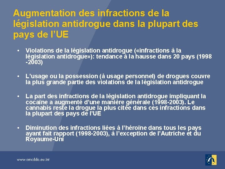 Augmentation des infractions de la législation antidrogue dans la plupart des pays de l’UE