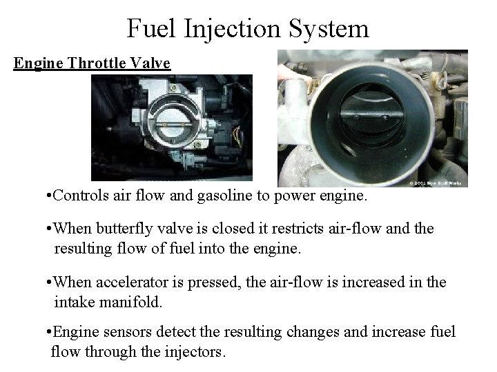 Fuel Injection System Engine Throttle Valve • Controls air flow and gasoline to power