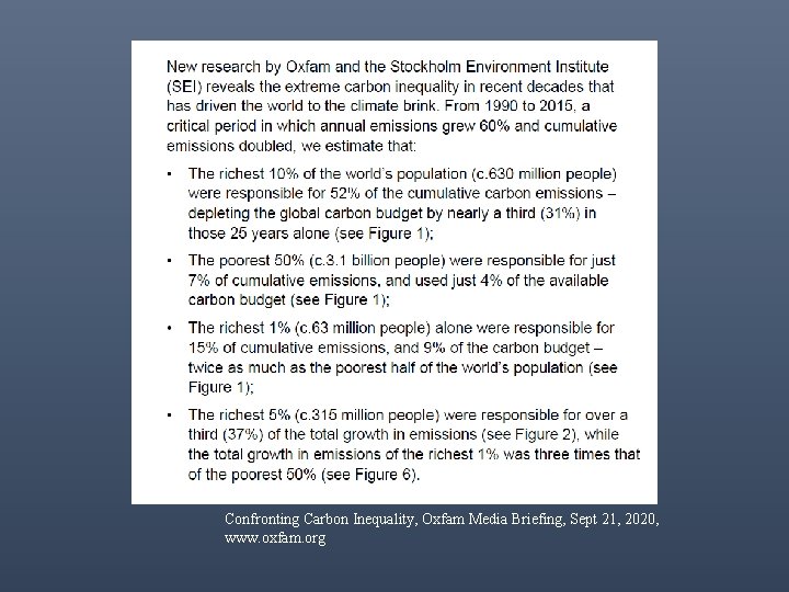 Confronting Carbon Inequality, Oxfam Media Briefing, Sept 21, 2020, www. oxfam. org 