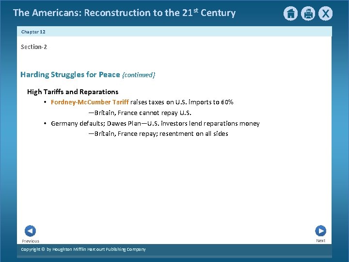 The Americans: Reconstruction to the 21 st Century Chapter 12 Section-2 Harding Struggles for