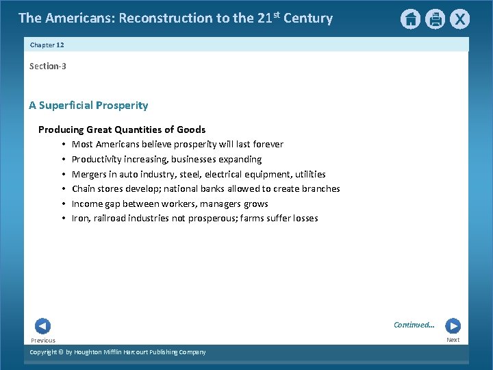 The Americans: Reconstruction to the 21 st Century Chapter 12 Section-3 A Superficial Prosperity