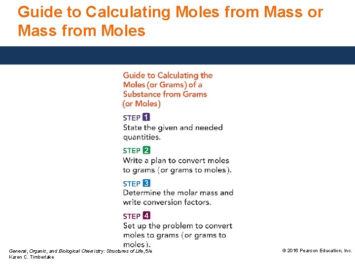 Guide to Calculating Moles from Mass or Mass from Moles General, Organic, and Biological